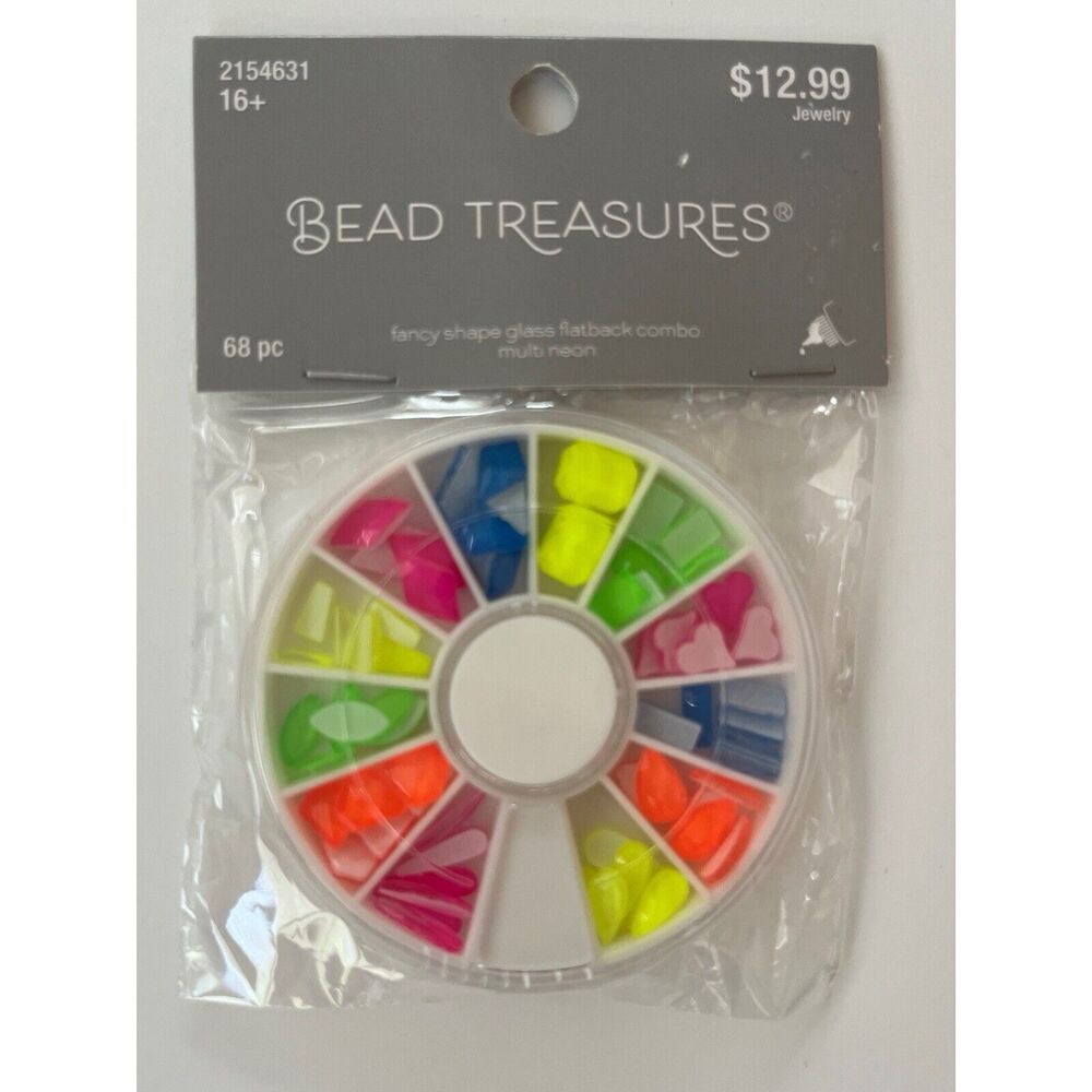 Bead Treasures 68 Piece Fancy Shape Glass Flat Back Combo Multi Neon